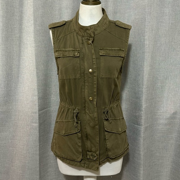 Per Se Vest-XS-Olive Green-Military Vibes-ZipUp/Snaps-Pockets-Adj Waist-Pockets - Picture 2 of 16